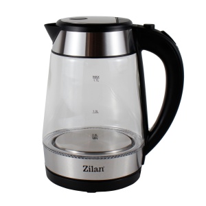 Fierbator electric Zilan, 1.7L, 2200W, sticla, inox, negru, indicator nivel apa, comutator On-Off, 360 grade, ZLN3963