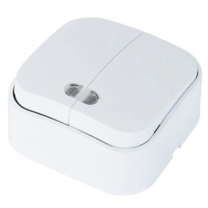 Intrerupator dublu cu led Horoz, 10A, 240V, alb, 6.3x6.3x3.3 cm, EXT112-002-0002
