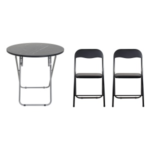 Masa plianta rotunda Zilan cu blat mdf, 70x70cm, neagra, cu 2 scaune pliant, cod ZLN6937_2S - Img 1