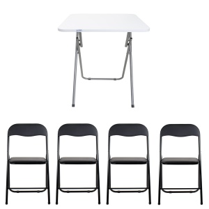Masa plianta Zilan cu blat mdf, 60x60x72 cm, alb + 4 scaune pliant, metal, ZLN7002_4S - Img 1