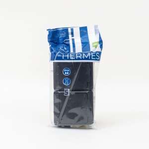 Priza dubla HERMES, 2 locasuri, alimentare 16A/250V, alb cu capac negru, 130x76x50 mm, ELPL-0325-07 - Img 3
