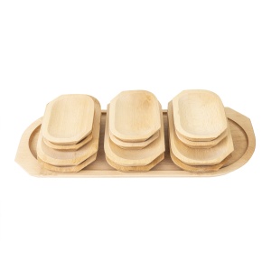 Set 13 platouri din lemn Zilan, compartimentat, oval, utilizat pentru servire gratar, friptura, aperitiv, branzeturi, dimensiuni 55x22x2.5 cm + 23x13x2.5 cm + 16x11x2.5 cm, 4.1kg, EXT7233 - Img 2