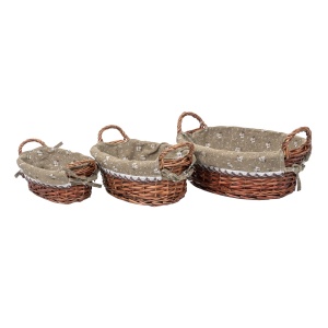Set 3 cosuri de rachita Zilan, ovale, cu manere, 36x29x18 cm + 32x23x16 cm + 26x17x13 cm, maro inchis, ZTS8429 - Img 1