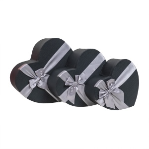 Set 3 cutii inima Zilan, dimensioni 13.5x29.5 cm + 12x25.5 cm + 10.5x22 cm, cadou, decoratiune, CD2085-negru - Img 1