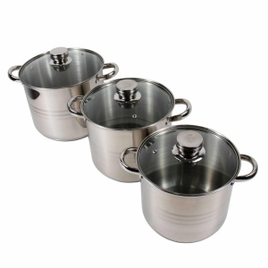 Set 3 oale inox Floria, 5L+6L+8L, cu capac sticla termorezistenta, compatibil inductie, 20x22x24 cm, ZLN4045 - Img 2