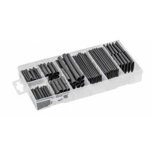Set de 127 tuburi termocontractabile HOGERT din polietilena, temperatura de micsorare 125°C, rata de contractie 50%, izolatie max. 600 V, cutie cu compartimente, HT8G501