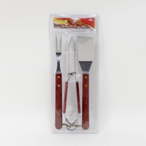 Set gratar Zilan 3 piese, spatula + cleaste + furculita, inox + lemn, 33cm, 42x17x5 cm, 1.5kg, ZTS8338 - Img 6