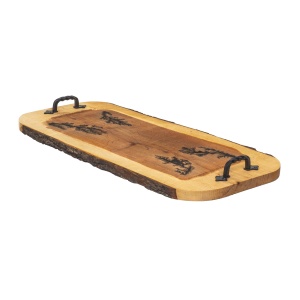 Tava din lemn Zilan, sculptata, cu manere din fier forjat, 61x30x2.5 cm, 3kg, EXT10130 - Img 1