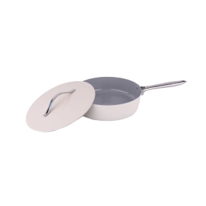 Tigaie inalta Zilan cu capac, interior ceramica, diametru 28cm, crem, 49x30x10 cm, ZLN0880 - Img 2