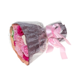 Buchet flori Zilan, 11 trandafiri + 2 garoafe din sapun, crem/roz/rozpal, inaltime 25 cm, diametru 17 cm, CD4449-Roz - Img 3
