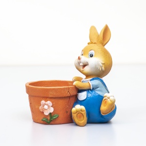 Decoratiune gradina Zilan iepure cu ghiveci pentru flori, inaltime 17cm, lungime 16cm, latime 11cm, diametru ghiveci 11cm, ZTS8075 - Img 2