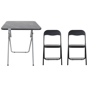 Masa plianta Zilan cu blat MDF, 60x60x72 cm, picioare metalice, plus 2 scaune pliant, ZLN6999_2S - Img 1