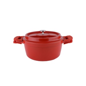 Oala cu capac Zilan, ceramica, diametru 24cm, capacitate 3.5L, rosu, usor de curatat, protectie silicon manere, compatibila cu masina de spalat vase, 32x26x13 cm, ZLN0897