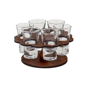Pahar shot Zilan set 6 buc, suport lemn floare, transparent/maro, 50ml, 10 cm, EXT5724