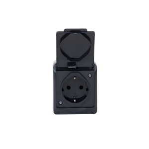 Priza simpla Hermes, capac negru, 16A/250V, IP44, 6.5x7.6x5 cm, ELPL-0324-07
