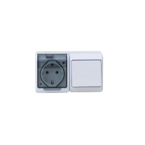 Priza simpla HERMES cu capac transparent, 1 locas, 16A/250V, alb, 13x7x5 cm, ELPL-0327-01