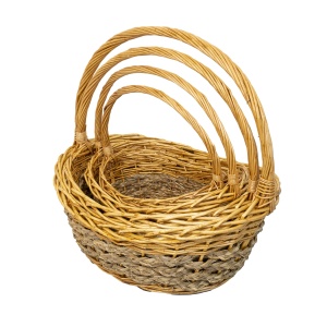 Set 4 cosuri de rachita Zilan, oval, bej lucios, 52x39x46 cm + 45x33x41 cm + 38x27x35 cm + 31x21x30 cm, ZTS8002 - Img 1