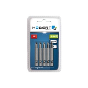 Set 5 biti PH2 50mm HOGERT, oțel S2, hexagonal 1/4", rezistent la deformare, cod HT1S313 - Img 2