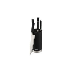 Set cutite inox Zilan, 5 piese, suport negru, cutit chef 20 cm, cutit paine 20 cm, cutit feliat 20 cm, cutit utilitar 12,7 cm, cutit 9 cm, ZLN1609 - Img 1