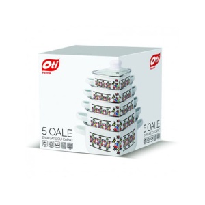 Set oale emailate Oti, 5 oale cu capac de sticla termorezistenta, diametre 16/18/20/22/24 cm, cod OTI0017 - Img 2