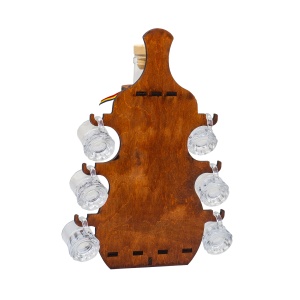 Suport sticla Zilan cu pahare shot + sticla 1l, rustic, lemn, maro inchis, 34x22x27 cm, EXT8010 - Img 3