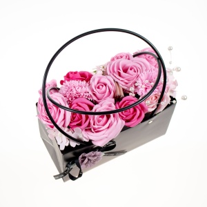 Aranjament floral cu trandafiri sapun love, 20 cm, dreptunghiular, 15 flori, roz, CD2570-Roz - Img 2