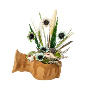 Aranjament flori Zilan, ulcior mijlociu cu garoafe stabilizate, multicolor, 28 cm, EXT10182