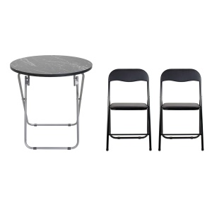 masa plianta rotunda Zilan, MDF 60x65cm, negru, picioare metalice, 2 scaune pliabile, 100kg, ZLN6951_2S - Img 1