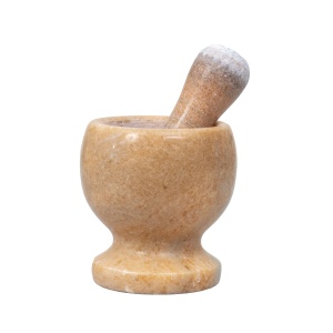 Mojar din marmura Zilan, 10cm diametru, 10.5cm inaltime, pistil 13cm, somon, ZTS8043 - Img 1