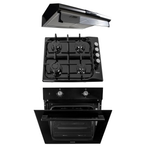 Pachet cuptor incorporabil Zilan, electric, capacitate 51L, dimensiuni 60x50x15 cm, plita gaz alimentare butelie/natural cu 4 arzatoare, hota inox cu 2 motoare 2x95W, SET30066 - Img 1