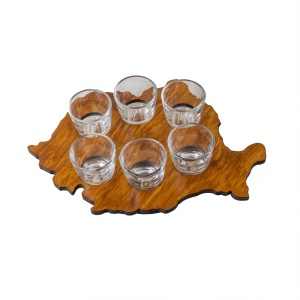 Pahar shot Zilan, set 6 bucati, suport lemn, 30ml, transparent/maro, inaltime 10 cm, EXT7125_1 - Img 3