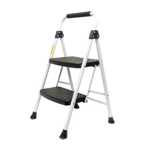 Scara metalica Zilan cu 2 trepte, pliabila, alba, lungime 45cm, latime 48cm, inaltime 82cm, greutate maxima suportata 150kg, ZTS8090
