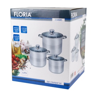 Set 3 oale inox Floria, 5L+6L+8L, cu capac sticla termorezistenta, compatibil inductie, 20x22x24 cm, ZLN4045 - Img 3