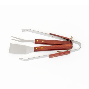 Set gratar Zilan 3 piese, spatula + cleaste + furculita, inox + lemn, 33cm, 42x17x5 cm, 1.5kg, ZTS8338 - Img 2