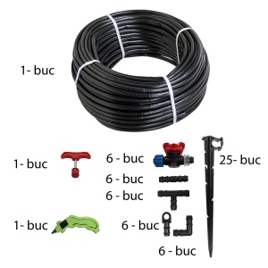Set irigare Zilan, furtun picurare 100m, 16mm, 6 robineti + 6 imbinari + accesorii, 54x54x20 cm, SET30053 - Img 2