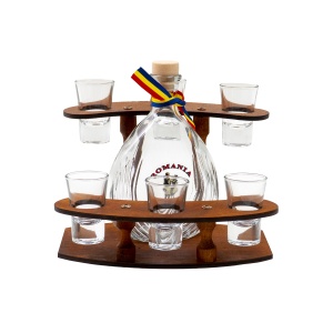Set pahare shot cu suport din lemn si butelca Zilan, 6 pahare, sticla, capacitate 0.02 l, inaltime 18 cm, EXT7700 - Img 1