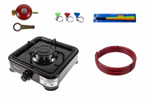 Set pentru gătit cu aragaz cu un singur arzator, dimensiunile de 27×27 cm. Ceas pentru butelie, 2 metri furtun pentru gaz, 3 coliere pentru furtun, aprinzător ZLN 0018B_N - Img 7
