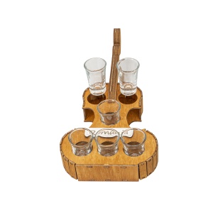 Set suport forma vioara Zilan cu 6 pahare shot, 50ml, dimensiuni 44x19cm, culoare maro, cod EXT10470 - Img 3