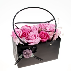 Aranjament floral cu trandafiri sapun love, 20 cm, dreptunghiular, 15 flori, roz, CD2570-Roz - Img 1