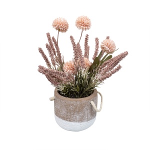 Aranjament floral Zilan, crizantema si lavanda, ceramic ghiveci somon, 12x12x27 cm, ZTS8054 - Img 2