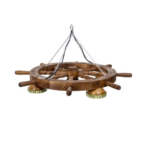 Lustra din lemn mahon cu 4 castroane, diametru roata 47cm, diametru total 64cm, E27 EXT10413 - Img 2