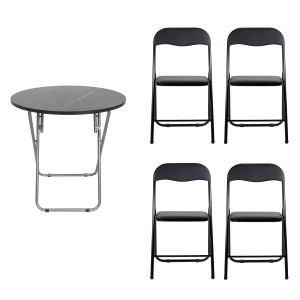 Masa plianta rotunda Zilan MDF, 70x70 cm, negru, cu 4 scaune pliabile, suport 100kg, ZLN6937_4S - Img 1