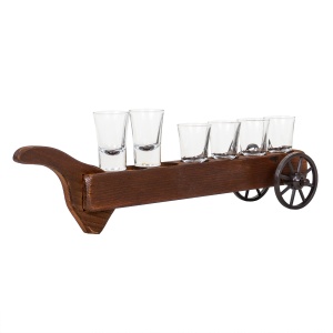 Pahar shot Zilan, set 6 pahare, suport lemn cu roti, 50ml, transparent/maro, inaltime 12 cm, cod EXT7127 - Img 3