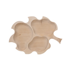 Platou din lemn de fag Zilan, forma frunza stejar, 3 compartimente, 30x20x5 cm, EXT6178 - Img 2