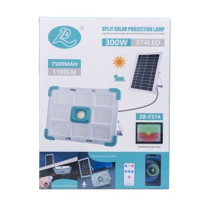 Proiector LED Zilan cu incarcare solara, 300W, 374 leduri, telecomanda, rezistenta IP66, 31x23x6 cm, ZTS8210 - Img 6