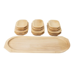 Set 13 platouri din lemn Zilan, compartimentat, oval, utilizat pentru servire gratar, friptura, aperitiv, branzeturi, dimensiuni 55x22x2.5 cm + 23x13x2.5 cm + 16x11x2.5 cm, 4.1kg, EXT7233 - Img 3