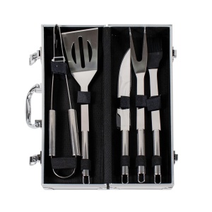 Set accesorii gratar Z-tools, 5 piese inox, spatula 35 cm + cutit 32.5 cm + cleste 34 cm + furca 35 cm + pensula 35 cm, 37x7x13 cm, 844