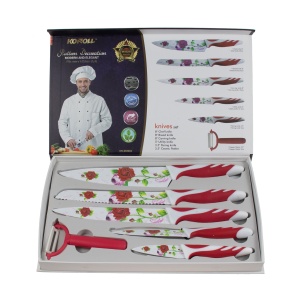 Set cutite inox multicolor Z-tools, 6 piese, cutit bucatarie 33 cm, cutit paine 33 cm, cutit carne 32.5 cm, cutit universal 23 cm, cutit decojit 19 cm, dispozitiv decojit ceramic, cutie depozitare, 4543 - Img 3