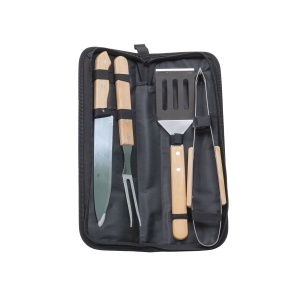 Set gratar inox Zilan, 4 piese, maner lemn, borseta depozitare, 38x12x5 cm, ZTS8337 - Img 2