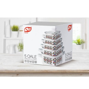 Set oale emailate Oti, 5 oale cu capac de sticla termorezistenta, diametre 16/18/20/22/24 cm, cod OTI0017 - Img 3